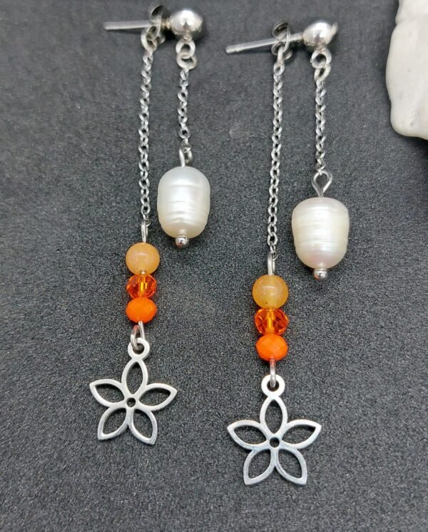 Boucles perle et aventurine orange