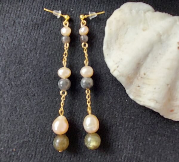 Boucles larvikite et perles