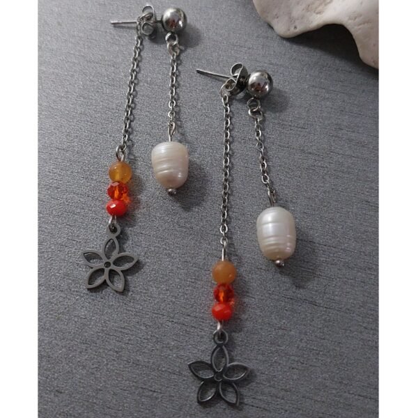 Boucles perle et aventurine orange – Image 2