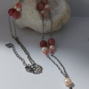 Collier rhodonite et perle