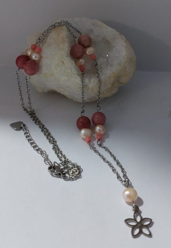 Collier rhodonite et perle