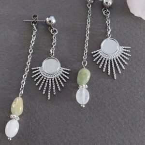 Boucles béryl jaune et quartz rose