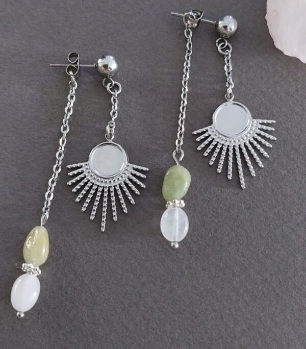Boucles béryl jaune et quartz rose