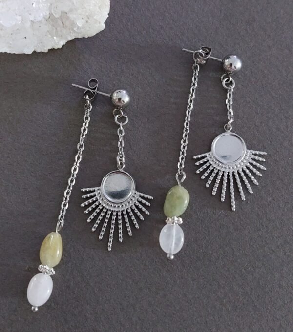 Boucles béryl jaune et quartz rose – Image 2