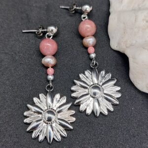 Boucles rhodonite et perles
