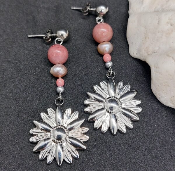 Boucles rhodonite et perles