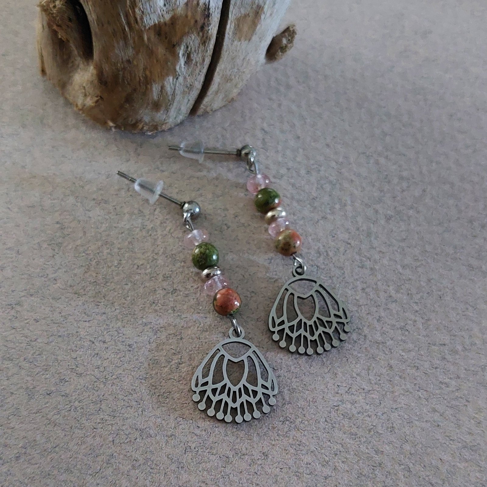 Boucles unakite et quartz fraise