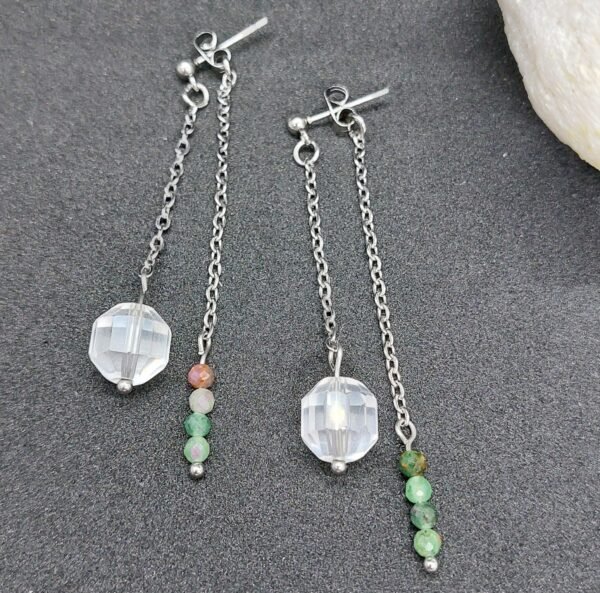 Boucles cristal et rubis fuschite