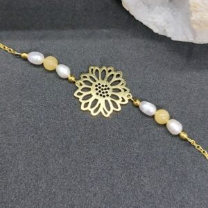 Collier calcite jaune et perles