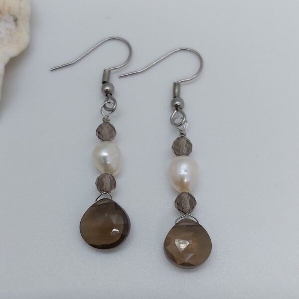 Boucles quartz fumé et perles – Image 2