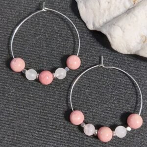 Boucles créoles en rhodonite et quartz rose