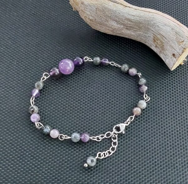 Bracelet larvikite et améthyste