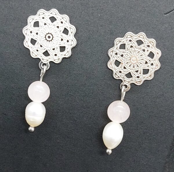 Boucles quartz rose et perles – Image 2