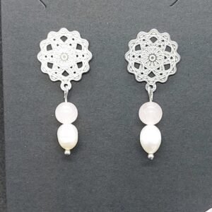 Boucles quartz rose et perles