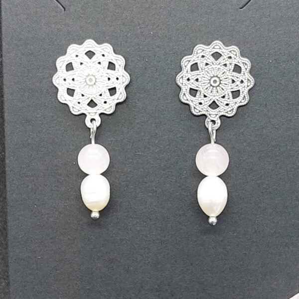 Boucles quartz rose et perles
