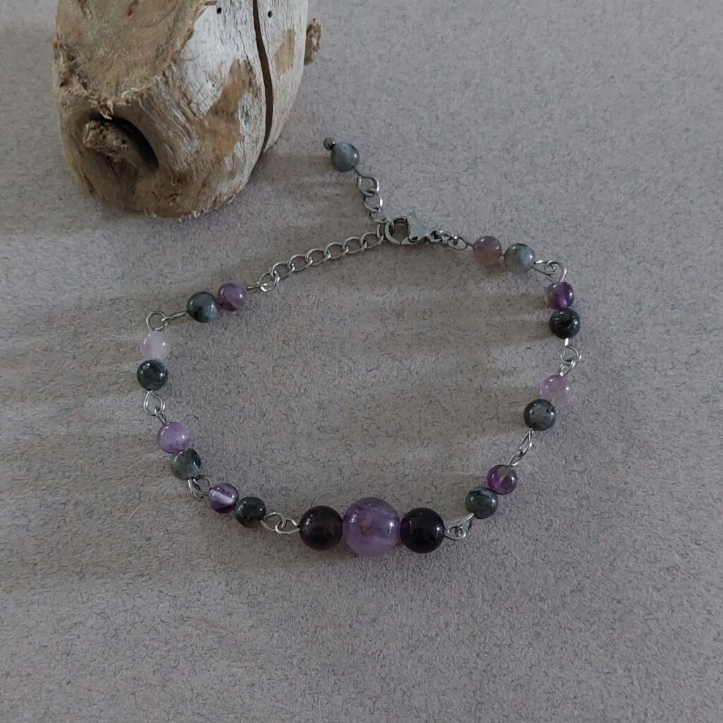 Bracelet larvikite et améthyste