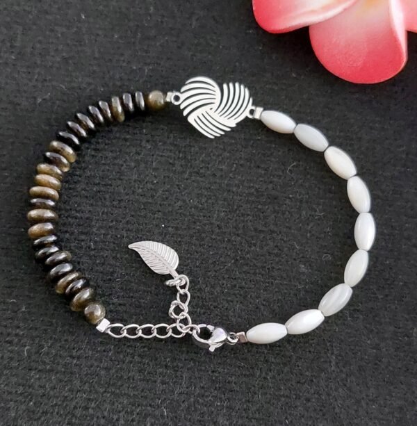 Bracelet perles et obsidienne dorée – Image 2