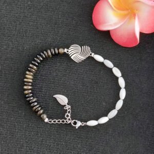 Bracelet perles et obsidienne dorée