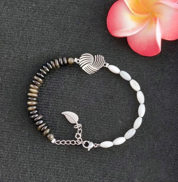 Bracelet perles et obsidienne dorée