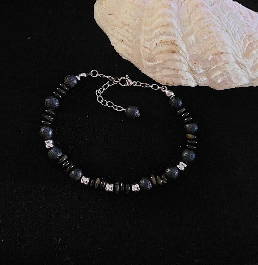Bracelet homme obsidienne dorée