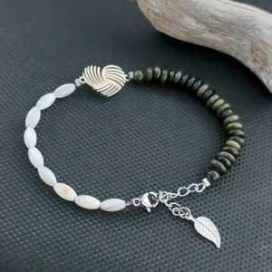 Bracelet perles et obsidienne dorée