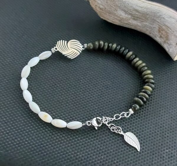 Bracelet perles et obsidienne dorée