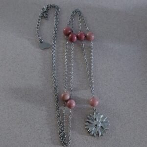 Collier sautoir en rhodonite