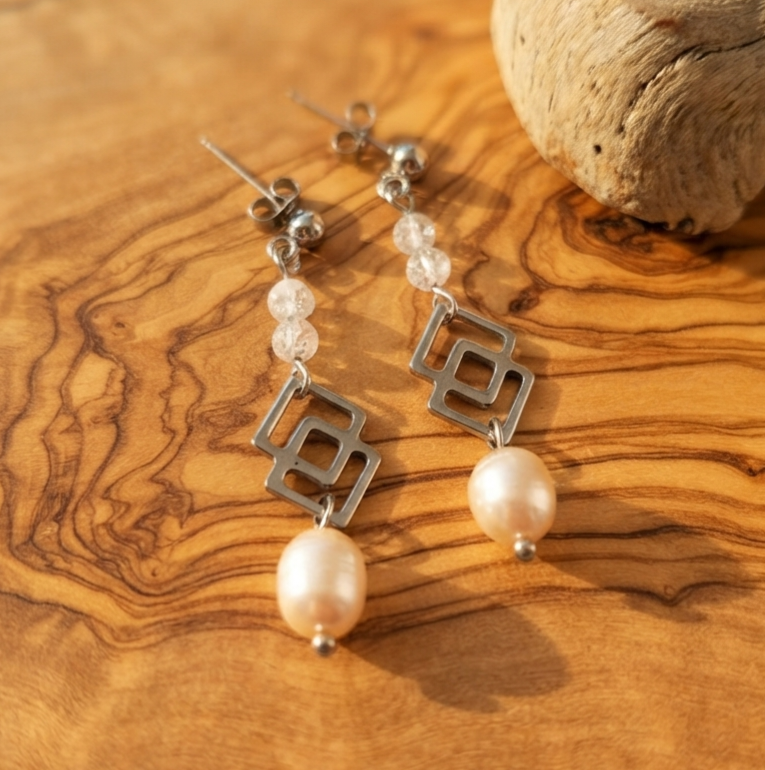 Boucles quartz rutile et perles