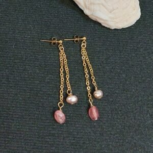 Boucles quartz fraise et perles