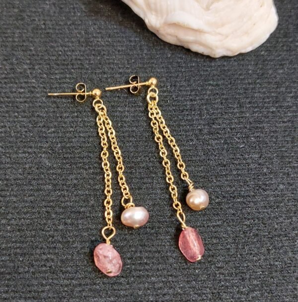 Boucles quartz fraise et perles – Image 2