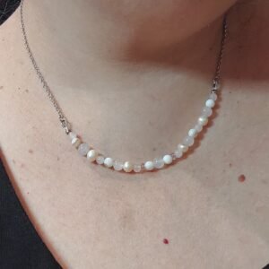 Collier en quartz rose et perles