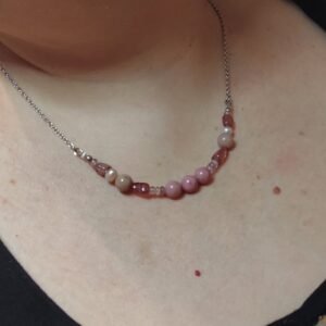 Collier rhodonite et quartz fraise