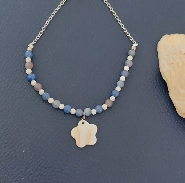 Chaîne de cheville en aventurine bleue et perles – Image 2