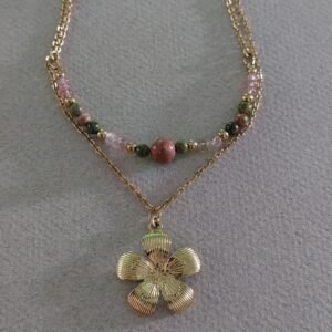 Collier unakite et quartz fraise