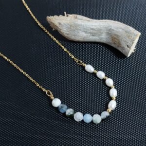Collier en aigue-marine et perles