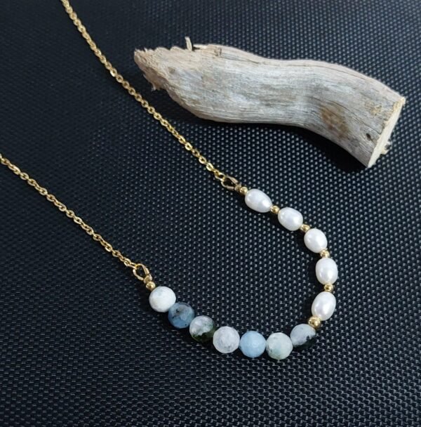Collier en aigue-marine et perles