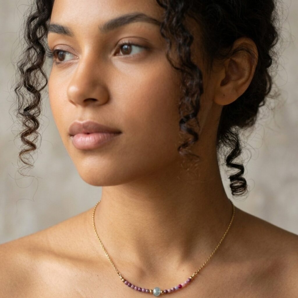 Collier Sarine - Labradorite rubis saphir