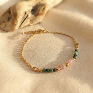 Bracelet Amalya ▪︎ Rubis fuschite et quartz fraise - Douceur et joie