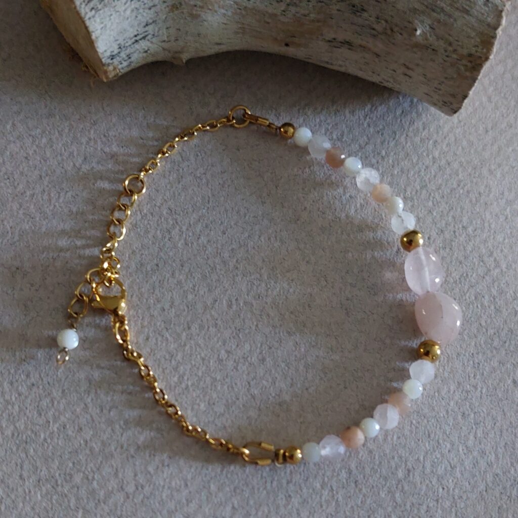 Bracelet Opaline - Quartz rose et perles
