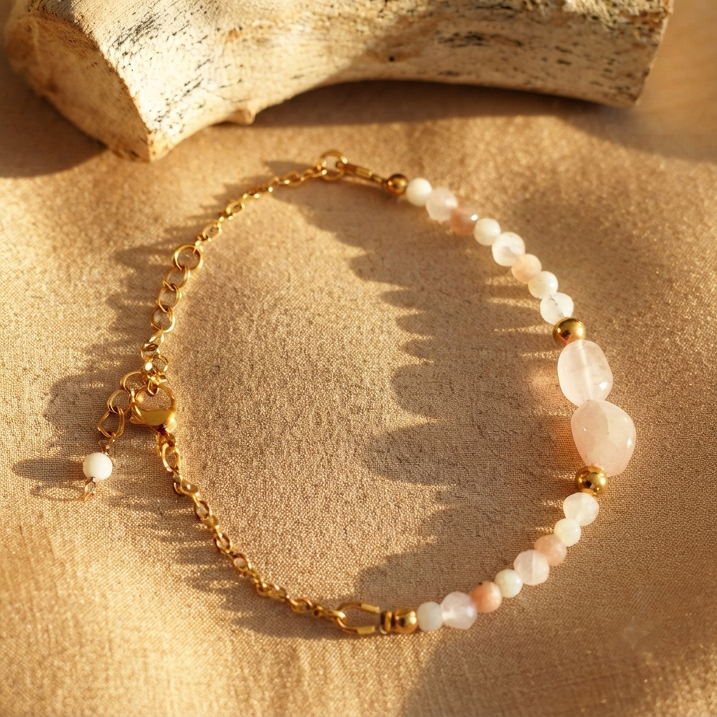 Bracelet Opaline - Quartz rose et perles