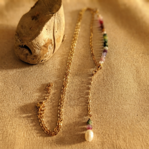 Collier Aria - Tourmaline multicolore et perle