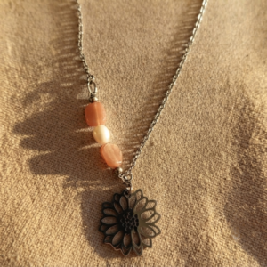 Collier sautoir Soléa - Pierre de lune pêche et perle