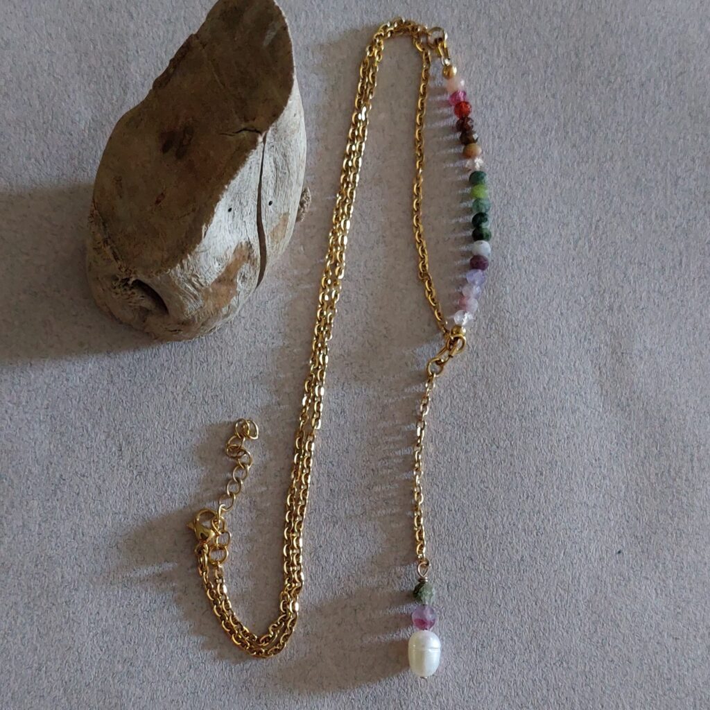 Collier Aria - Tourmaline multicolore et perle