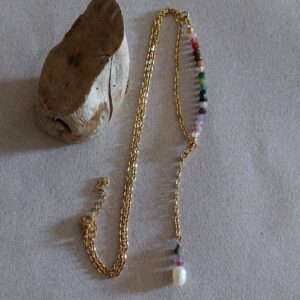Collier Aria - Tourmaline multicolore et perle