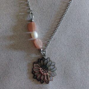 Collier sautoir Soléa - Pierre de lune pêche et perle