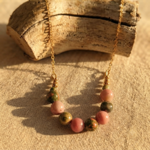 Collier Rosewood - Rhodonite et unakite